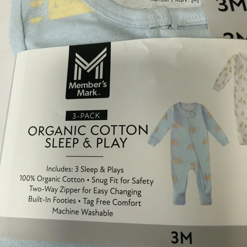 Member's Mark Baby 3-Pack Organic Cotton Soft Sleep And Play Size 3 Months